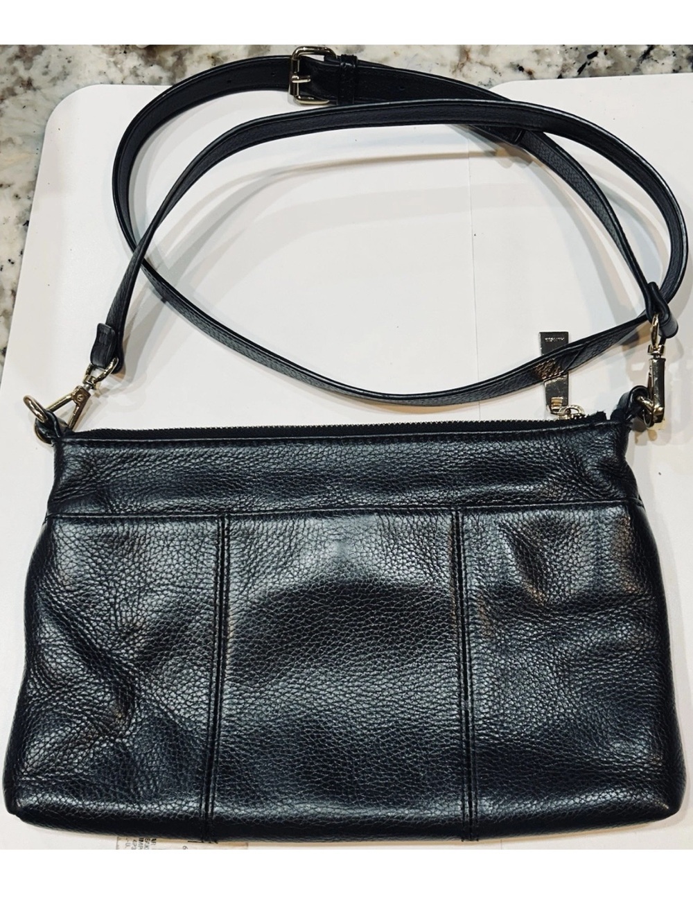 Goes W Everything Tommy Hilfiger Black Pebbled Leather Crossbody Bag  Adj. Strap - Picture 10 of 11